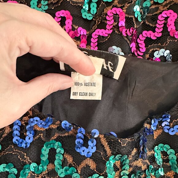 Vintage 80's Rainbow Sequins Sheer Disco Retro Shirt - Picture 12 of 12